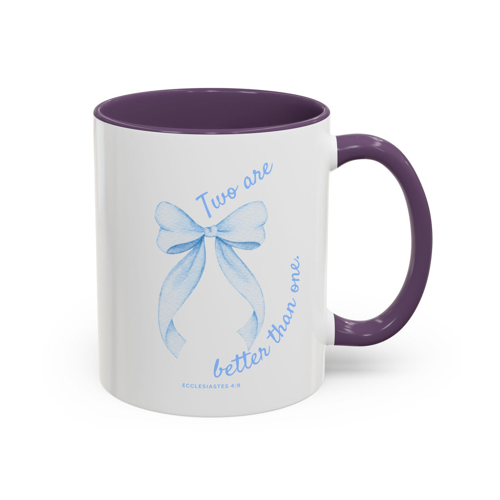 Accent Coffee Mug - "Two are better than one" Blue Ribbon Ceramic Mug Christian Wedding