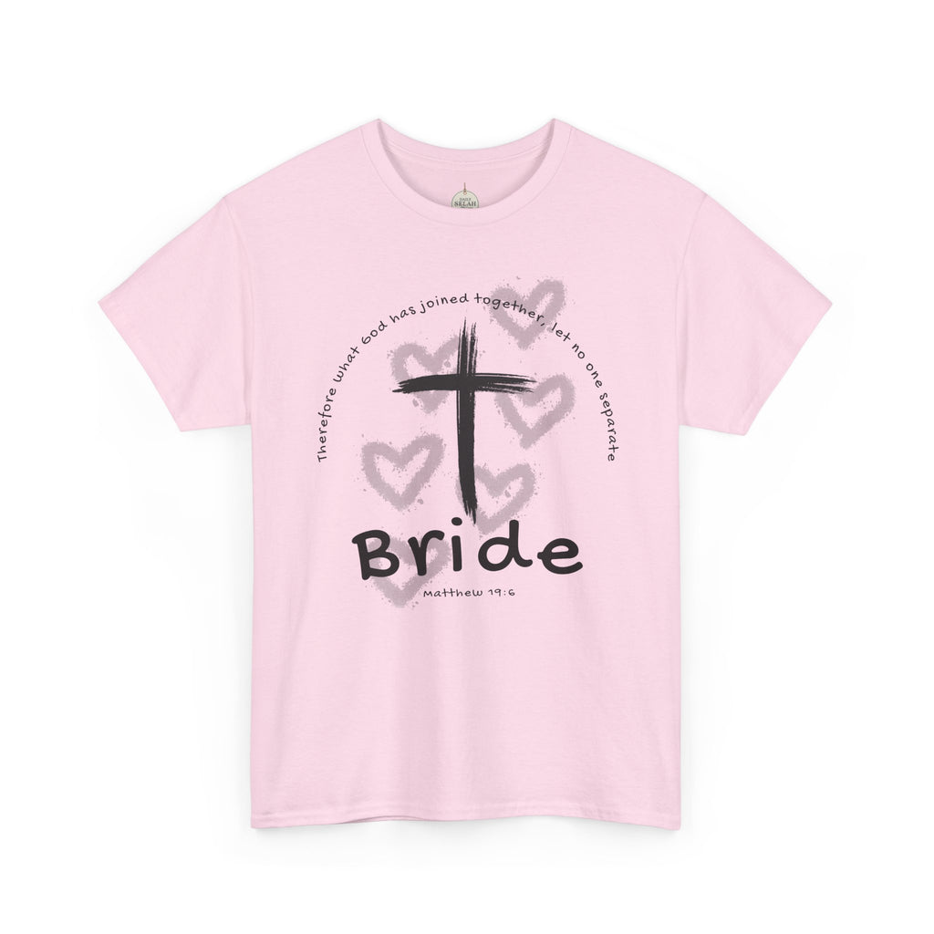 Bride T-Shirt — Christian Cross & Hearts Bridal Faith Tee - Christian - Matthew 19:6