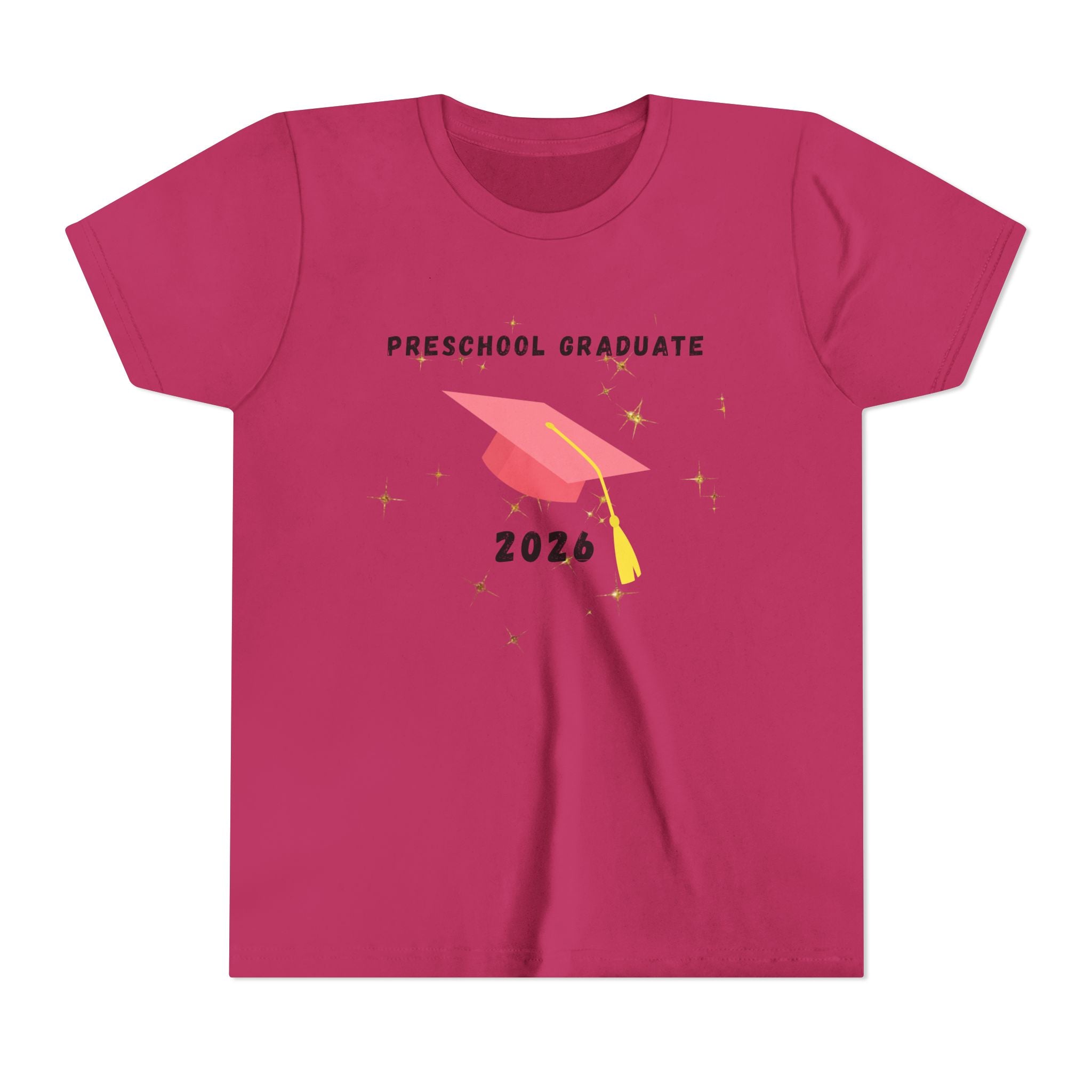 Preschool Graduate 2026 Youth Tee — Pink Graduation Cap Kids Shirt