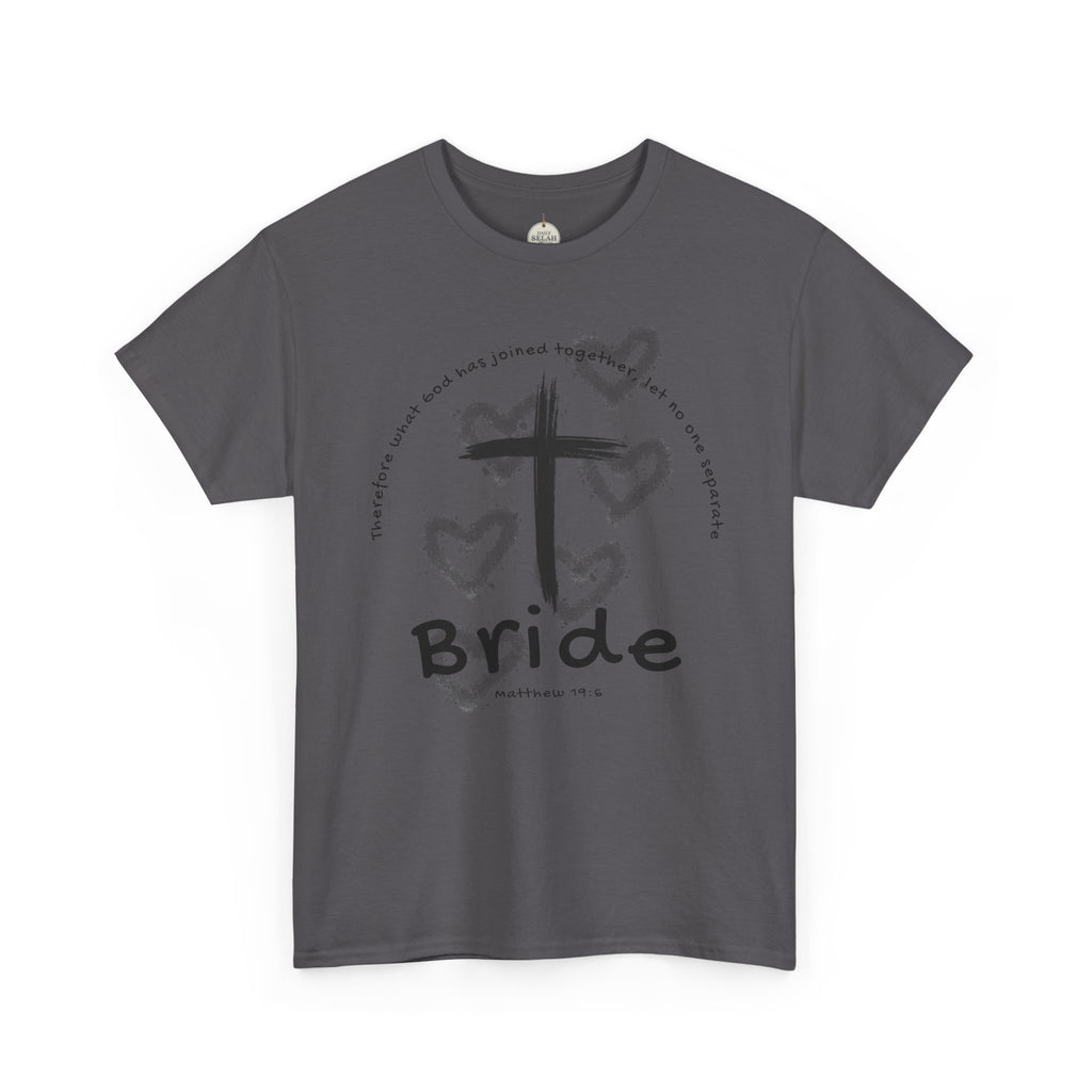 Bride T-Shirt — Christian Cross & Hearts Bridal Faith Tee - Christian - Matthew 19:6