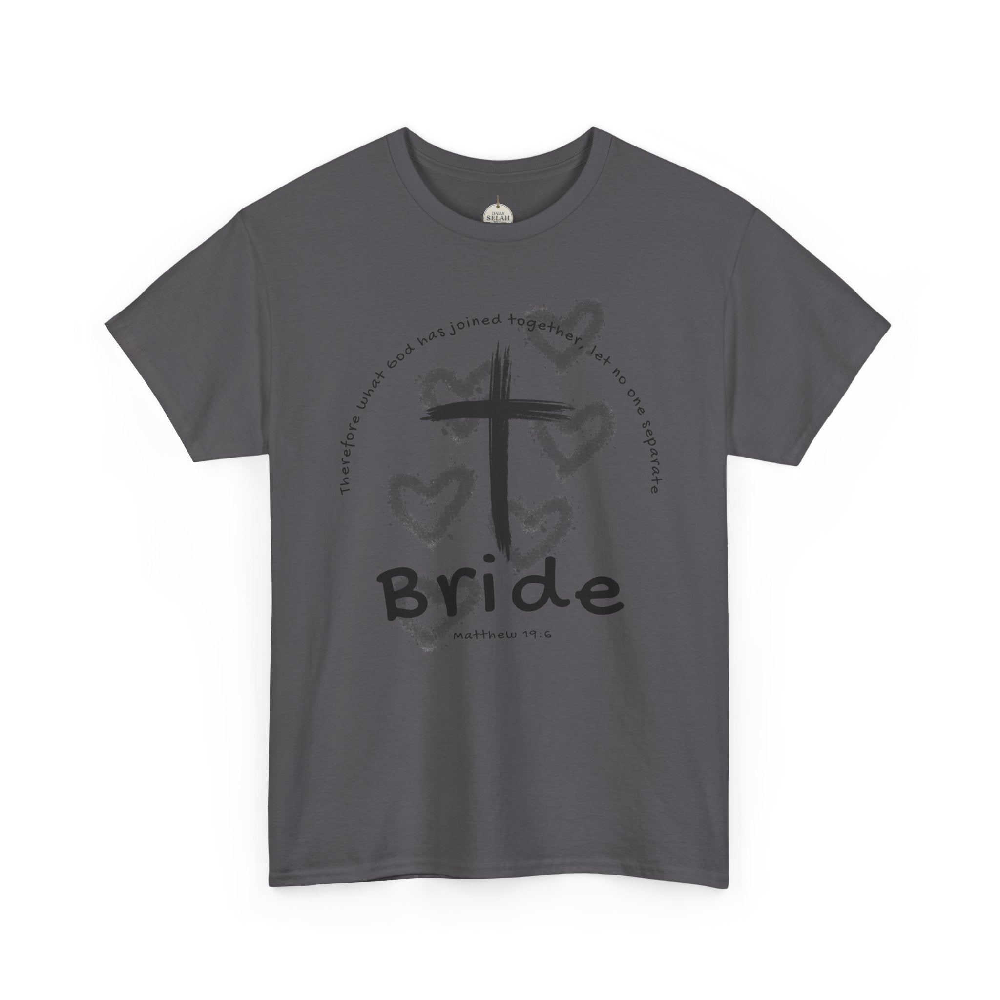Bride T-Shirt — Christian Cross & Hearts Bridal Faith Tee - Christian - Matthew 19:6