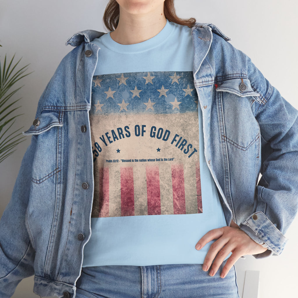 God First 250 Years Vintage American Flag  and Patriotic T-Shirt
