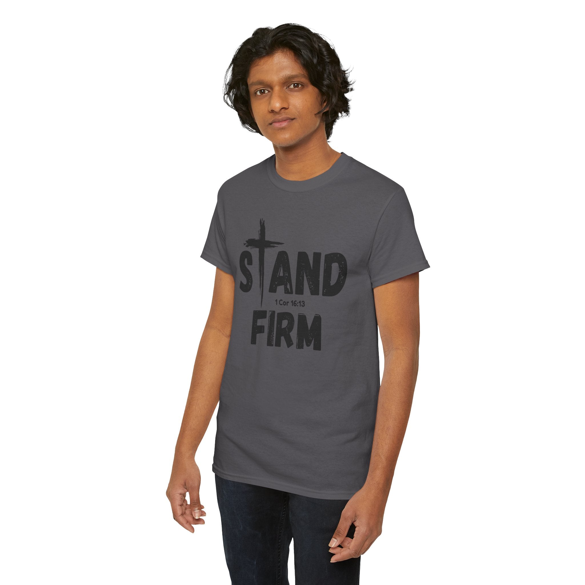 Stand Firm T-Shirt — Christian Faith Tee with Cross & 1 Cor 16:13 Inspirational Design