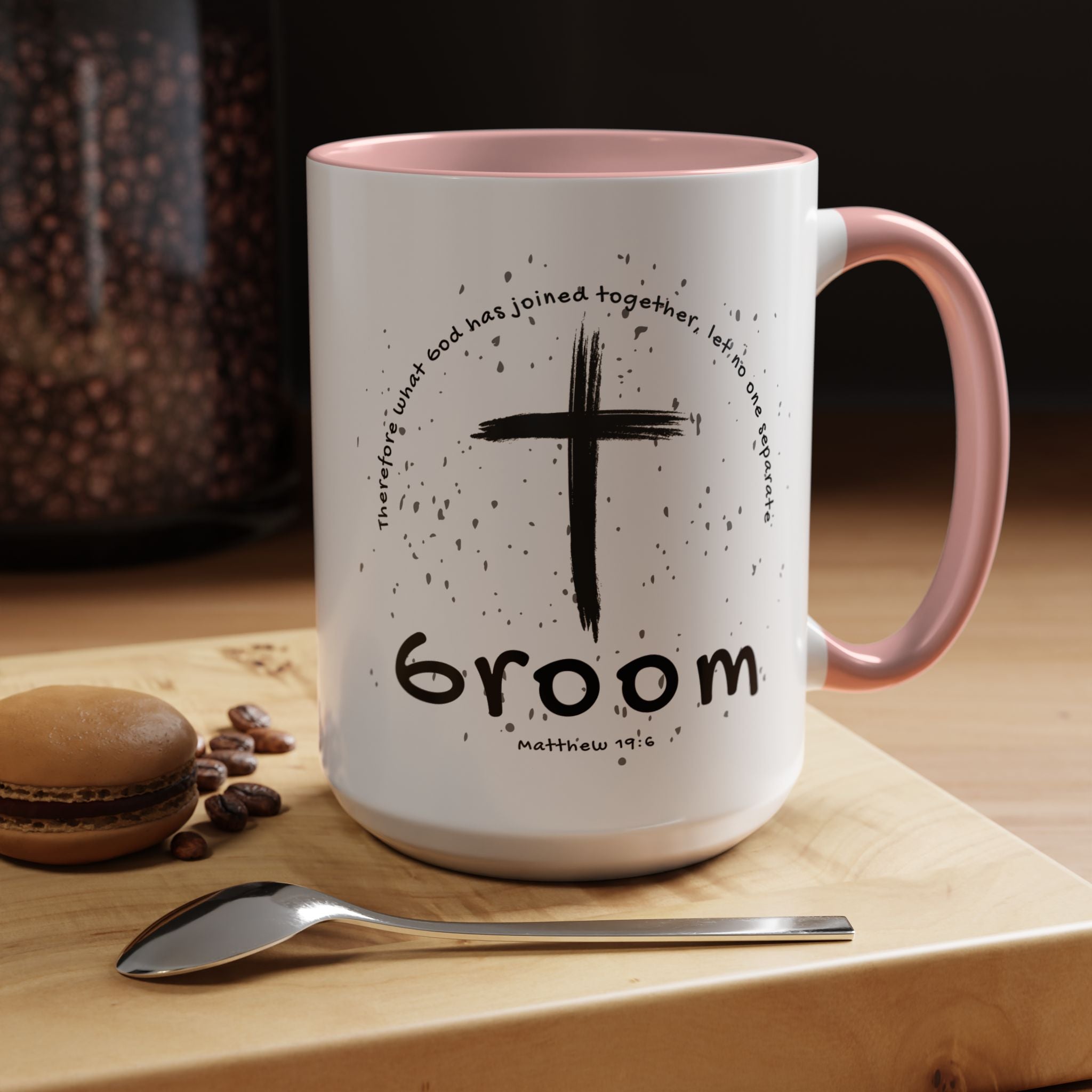 Groom Faith Coffee Mug – Cross & Matthew 19:6 Wedding Gift