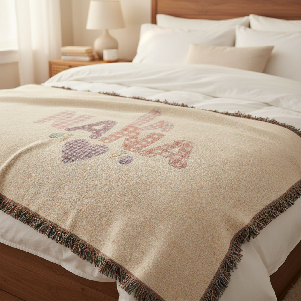 Nana Heart Woven Blanket — Cozy Plaid Patchwork Throw for Grandmothers