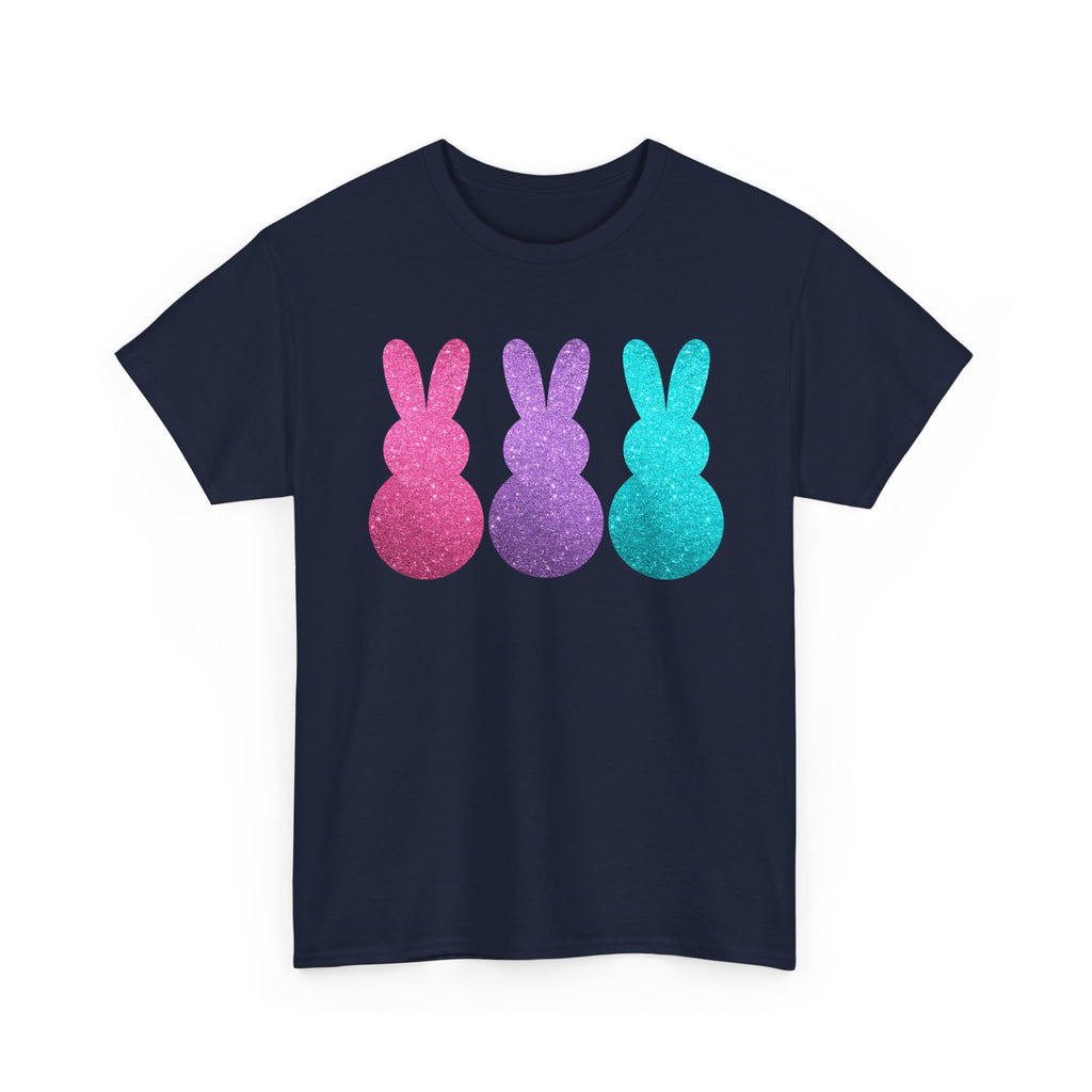 Glitter Pastel Bunny Trio Tee | Easter Rabbit Silhouette Shirt