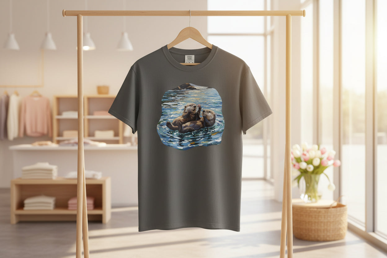 Otter Floating Art T-Shirt — Cute Sea Otter Graphic Tee