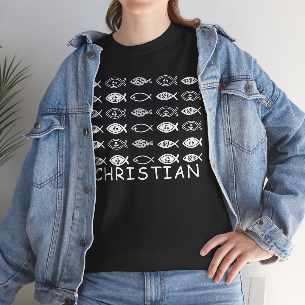 Christian Fish Pattern T‑Shirt — Ichthys Faith Tee - JESUS FISH