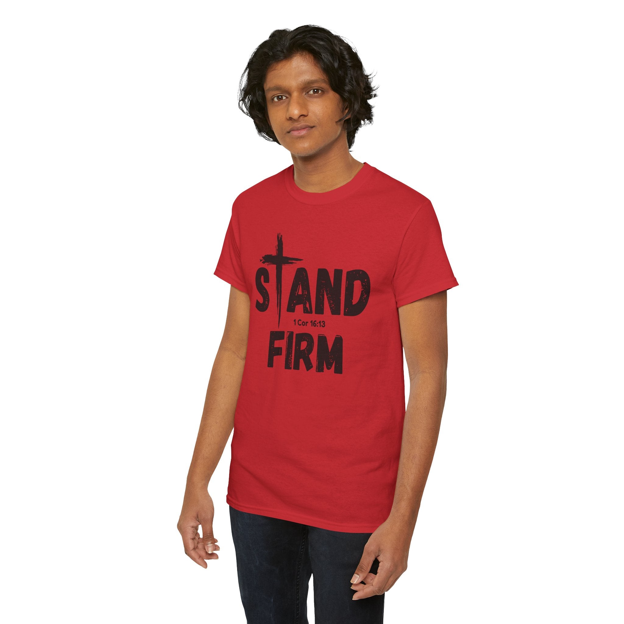 Stand Firm T-Shirt — Christian Faith Tee with Cross & 1 Cor 16:13 Inspirational Design