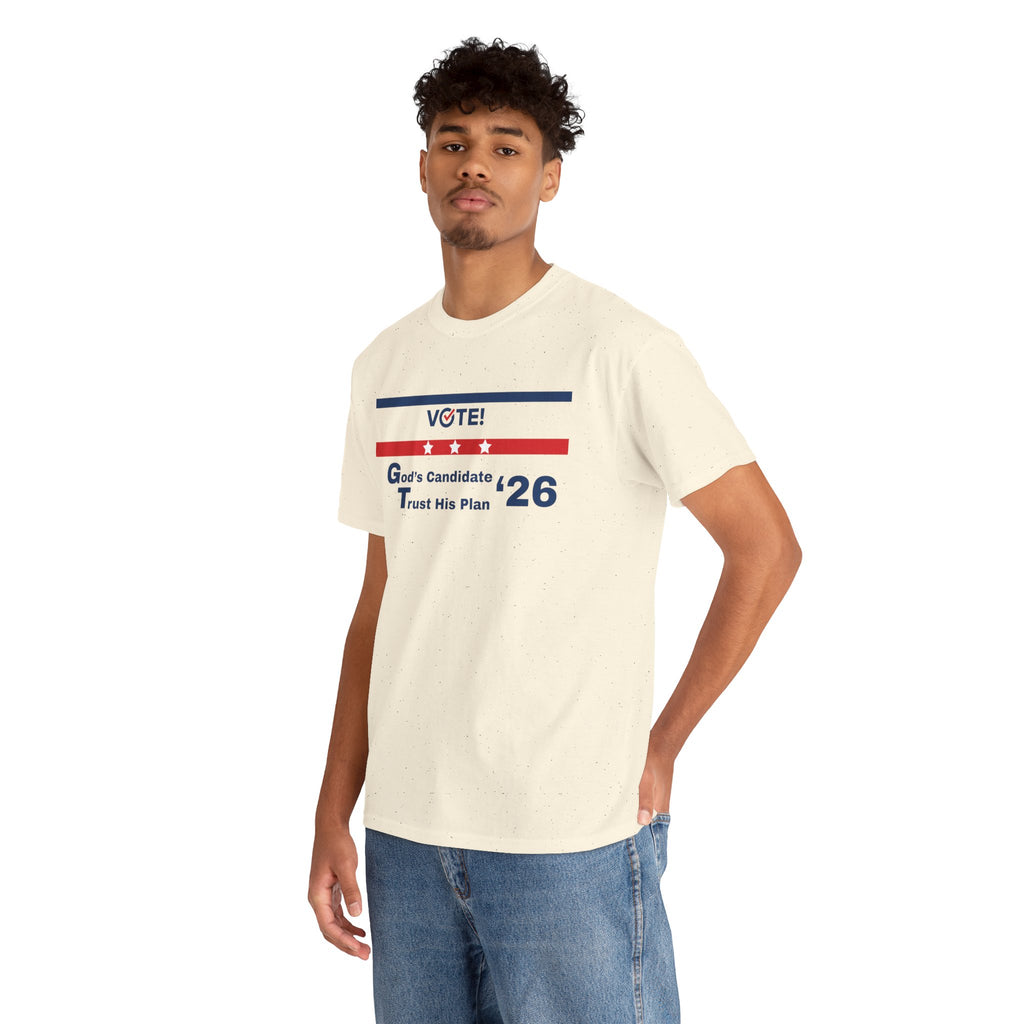 Political Vote '26 T‑Shirt — "God's Candidate Trust His Plan" Patriotic Tee