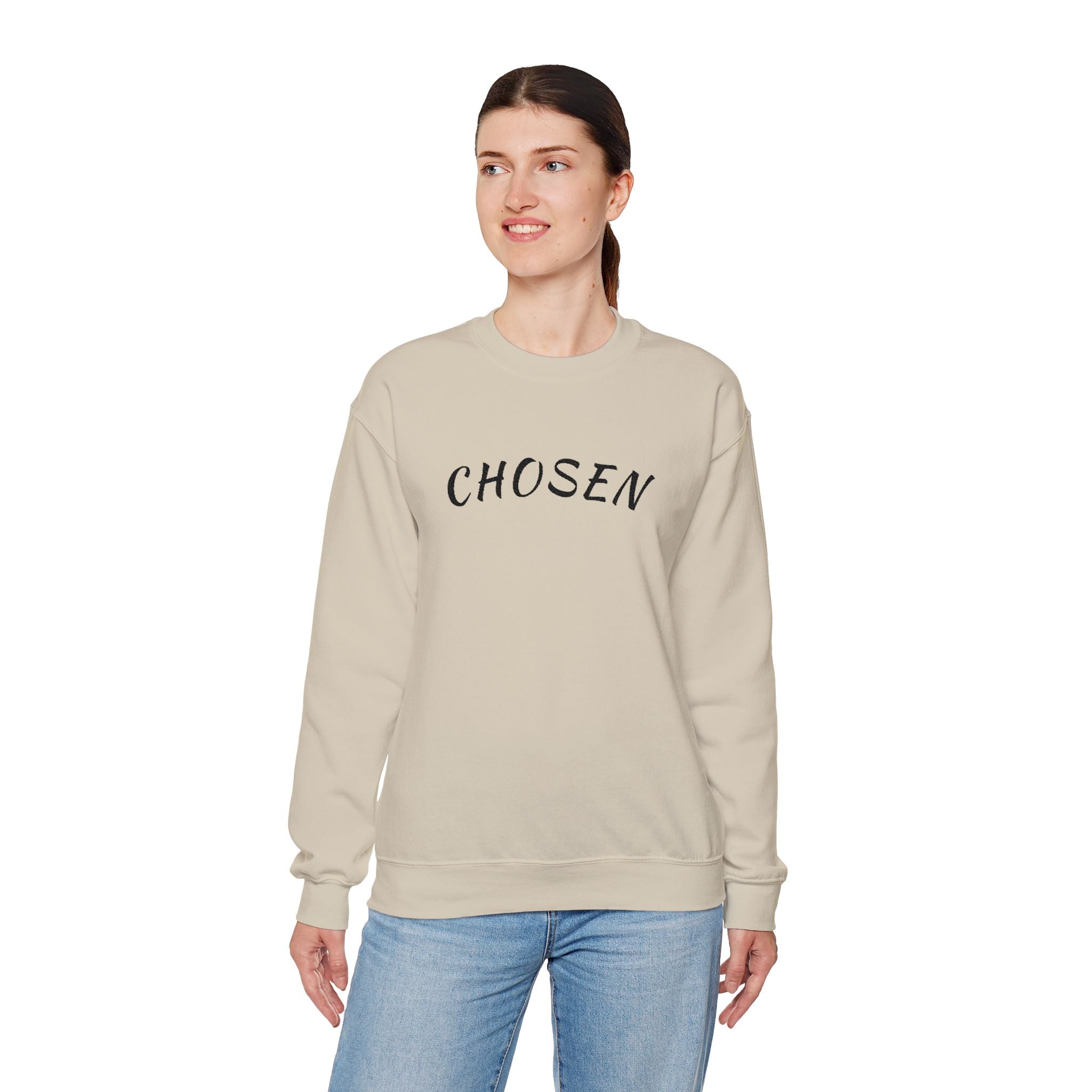 Embroidered Chosen Crewneck Sweatshirt — Minimalist Pullover with 'CHOSEN' Text