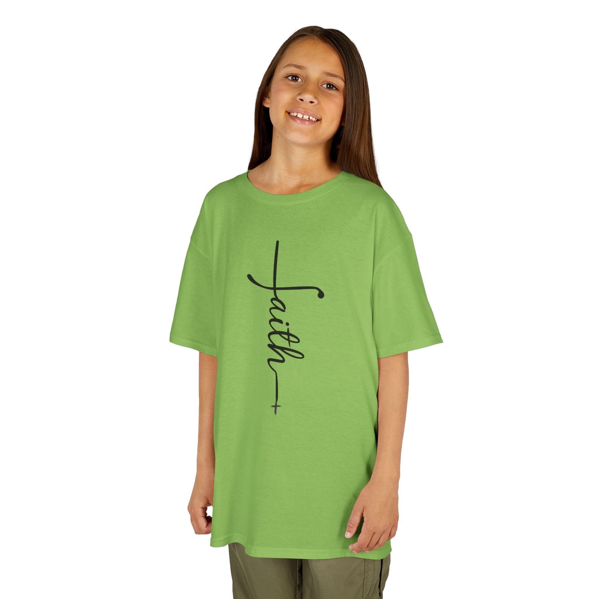 Kids Tee — Vertical "faith" Cross Script Graphic