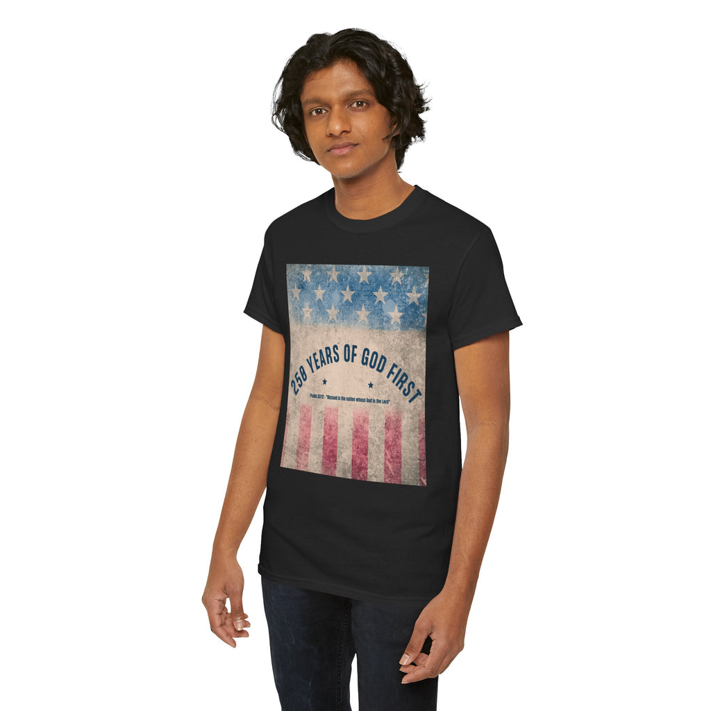 God First 250 Years Vintage American Flag  and Patriotic T-Shirt