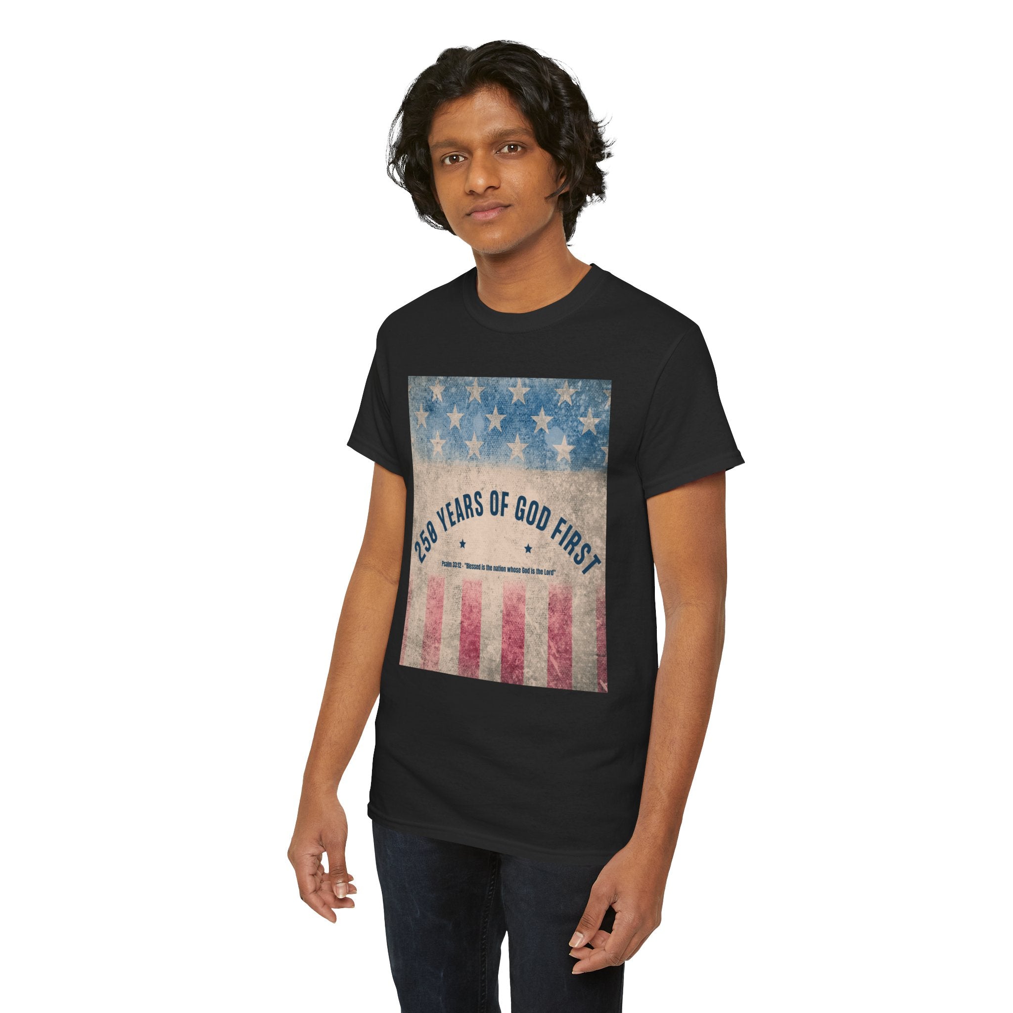 God First 250 Years Vintage American Flag  and Patriotic T-Shirt
