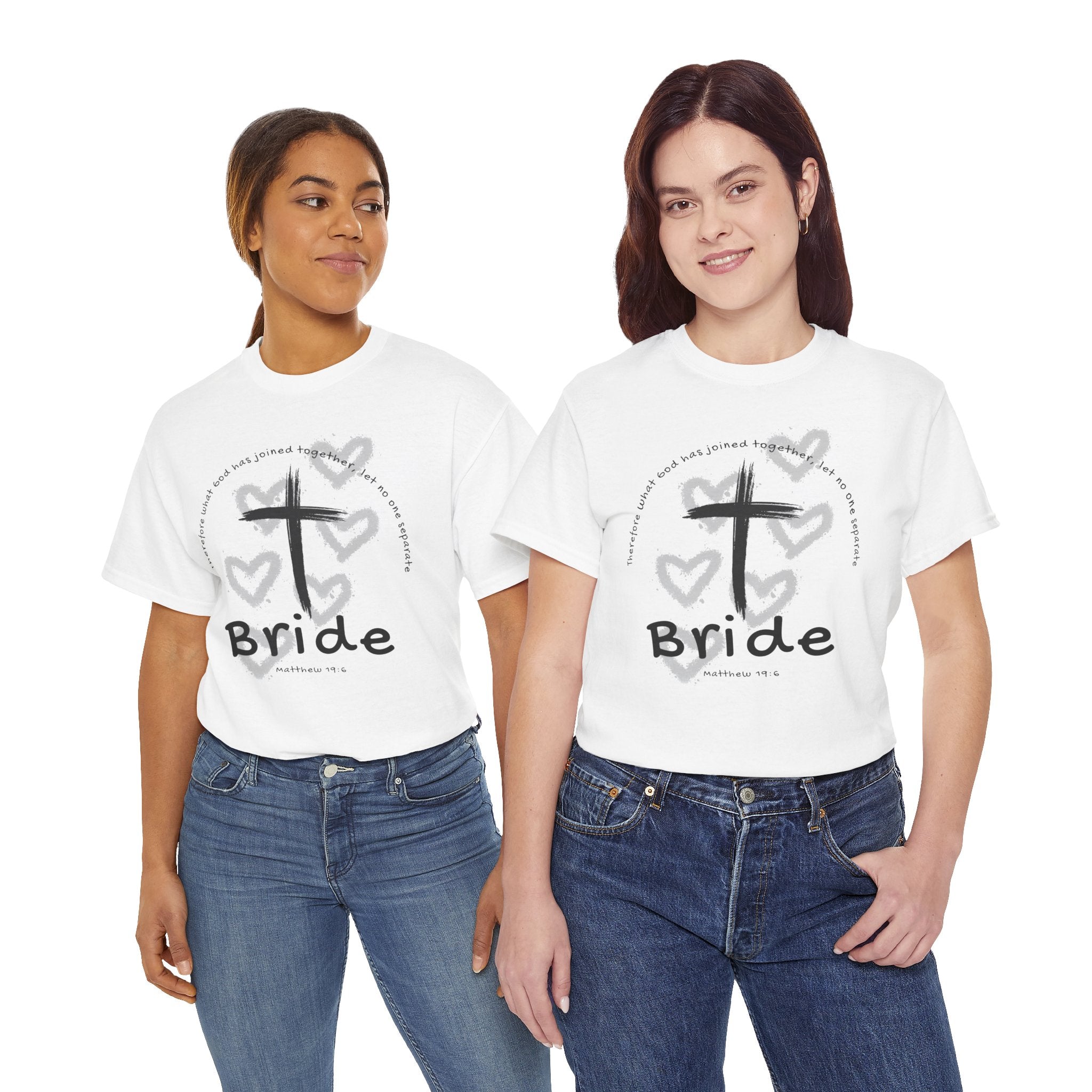 Bride T-Shirt — Christian Cross & Hearts Bridal Faith Tee - Christian - Matthew 19:6