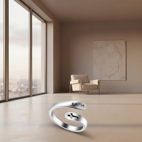 2021 Vintage Hollow Cross FAITH Double Layer Ring