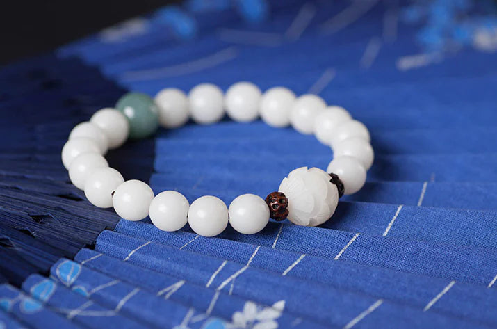 Natural White Jade Bodhi Bead Bracelet for Women