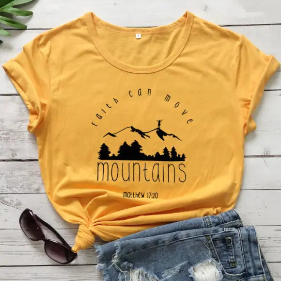Unisex Cotton Summer Tees with Faith & Mountains Design