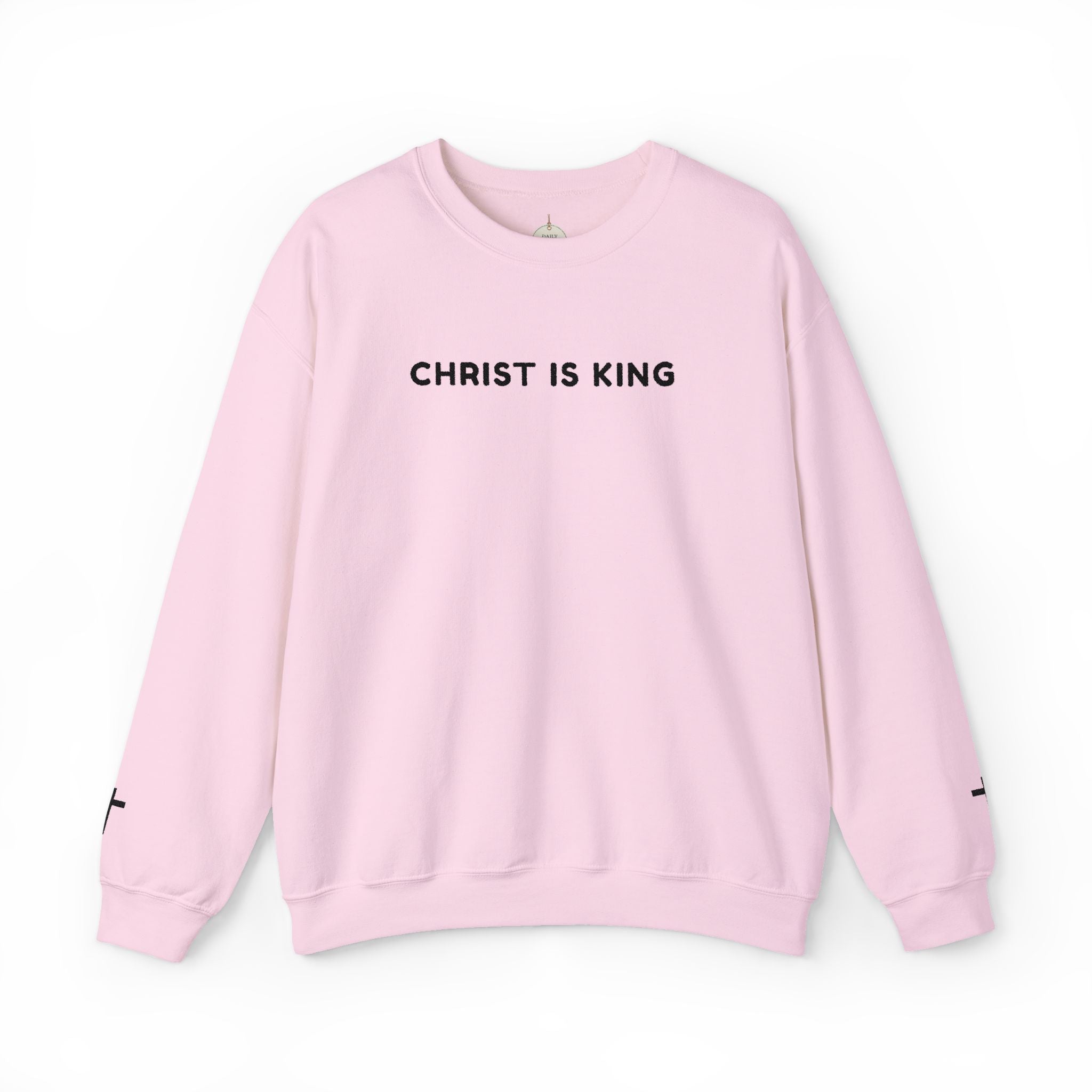Embroidered text Christian Crewneck Sweatshirt — "Christ Is King" Minimalist Faith PulloverCross on each Wrist