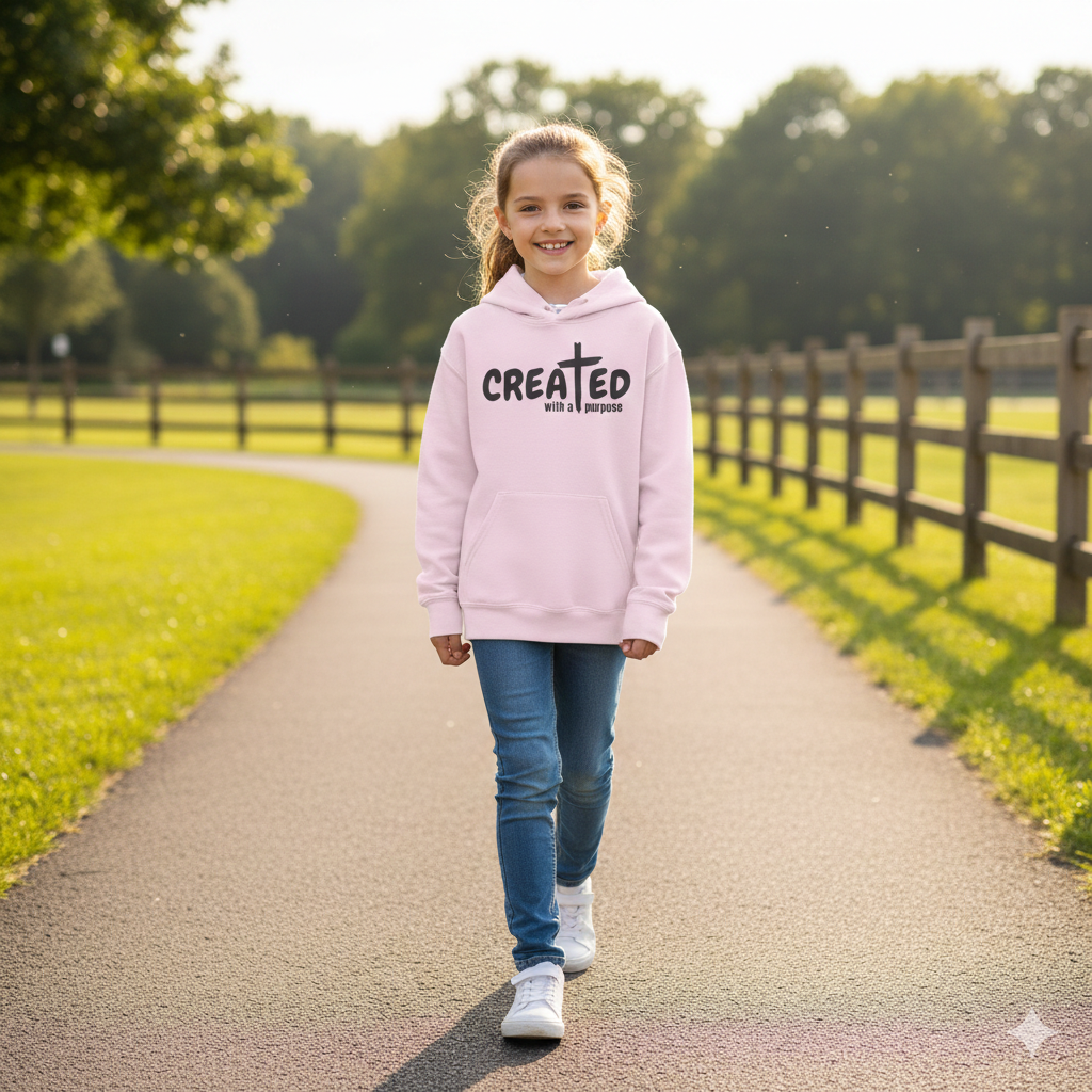 ‘Created With A Purpose’ Youth Hoodie — Christian Faith Kid’s Pullover