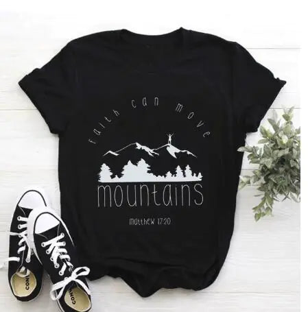Unisex Cotton Summer Tees with Faith & Mountains Design