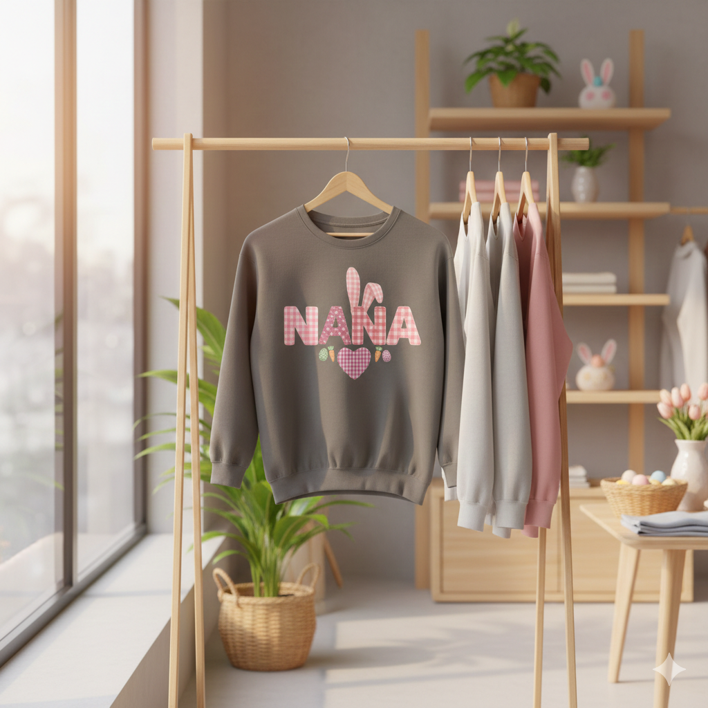 Nana Bunny Heart Sweatshirt — Cute Pink Easter Grandma (Nana) Pullover