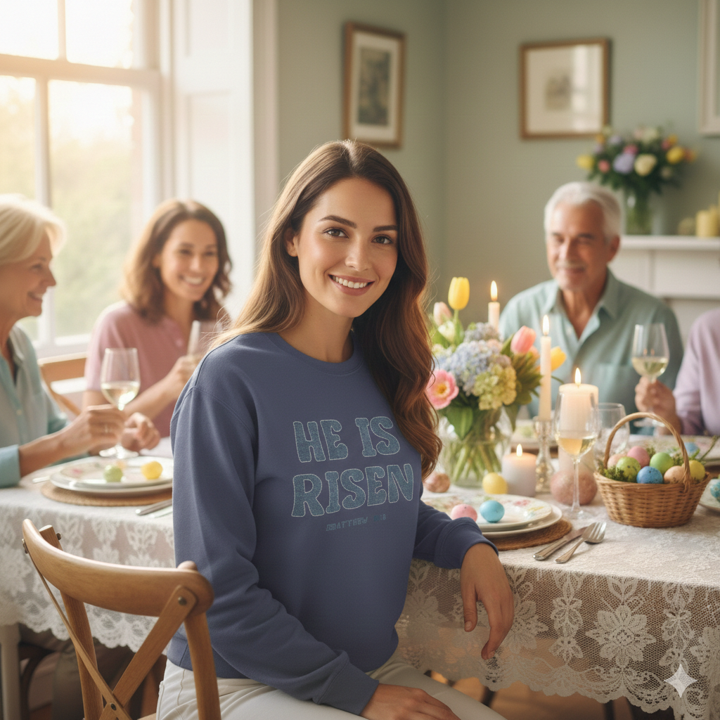 Comfort Colors - He Is Risen Sweatshirt — Christian Easter Pullover (Matthew 28:6)
