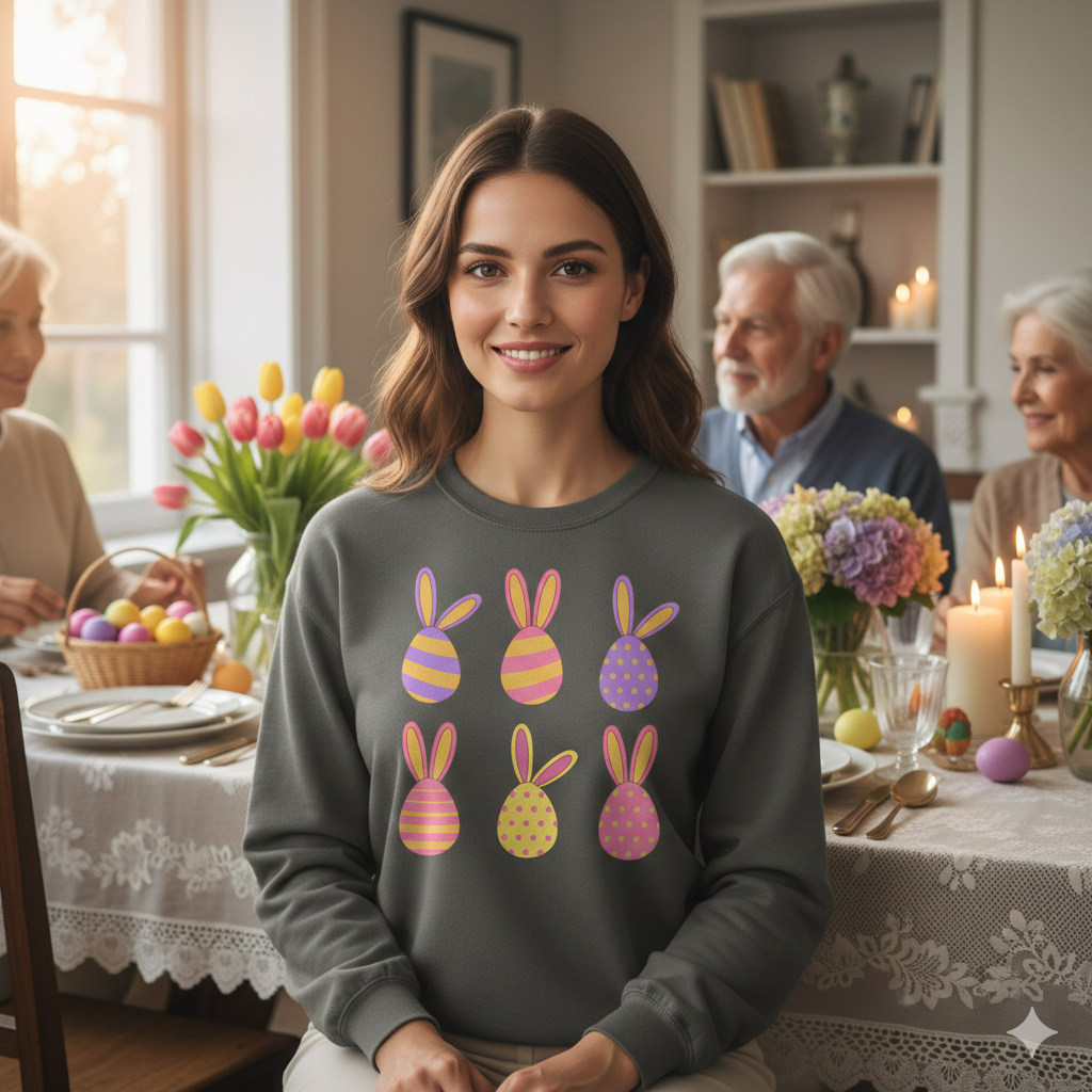 Easter Bunny Egg Sweatshirt — Pastel Bunny-Egg Graphic Pullover