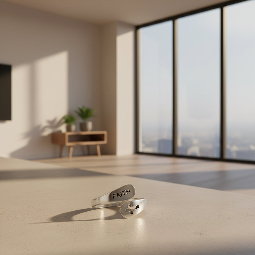 2021 Vintage Hollow Cross FAITH Double Layer Ring