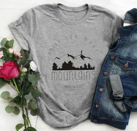 Unisex Cotton Summer Tees with Faith & Mountains Design