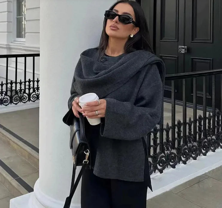 Asymmetrical Scarf Design Short Coat