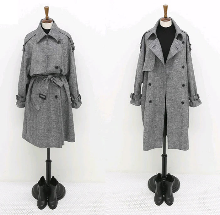 Houndstooth Long Coat for Women - Stylish & Loose Fit