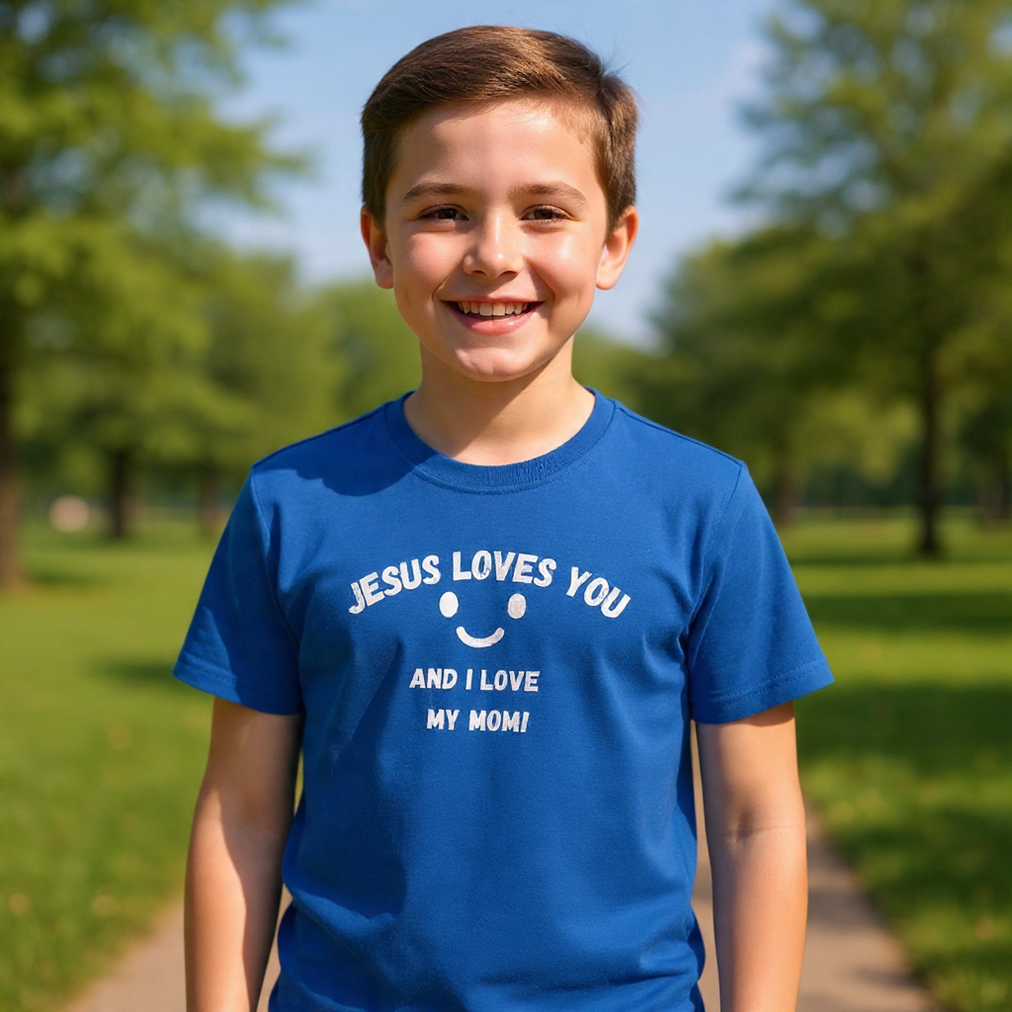 Kids T-Shirt — "Jesus Loves You" Smiley Flower Christian Tee