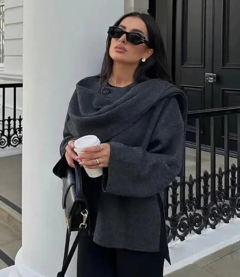 Asymmetrical Collar Knit Coat