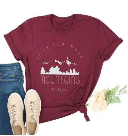 Unisex Cotton Summer Tees with Faith & Mountains Design
