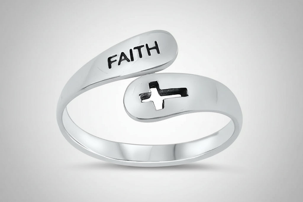 2021 Vintage Hollow Cross FAITH Double Layer Ring