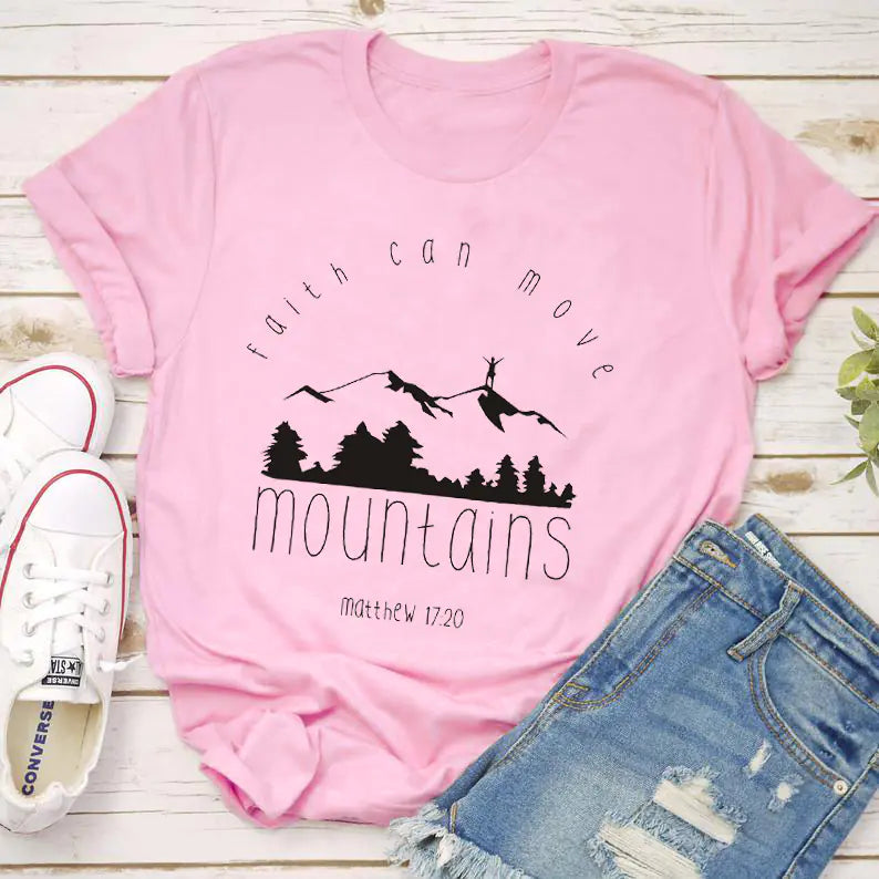 Unisex Cotton Summer Tees with Faith & Mountains Design