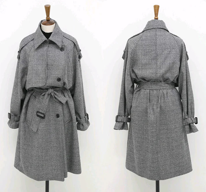 Houndstooth Long Coat for Women - Stylish & Loose Fit