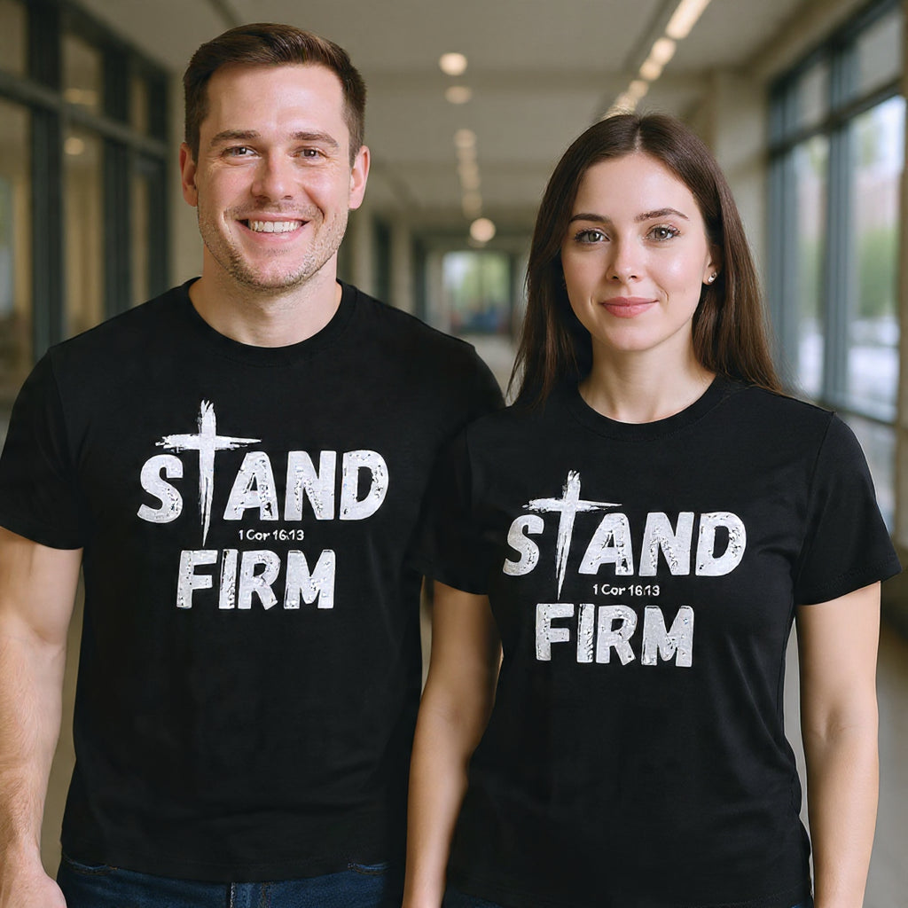 Stand Firm T-Shirt — Christian Faith Tee with Cross & 1 Cor 16:13 Inspirational Design