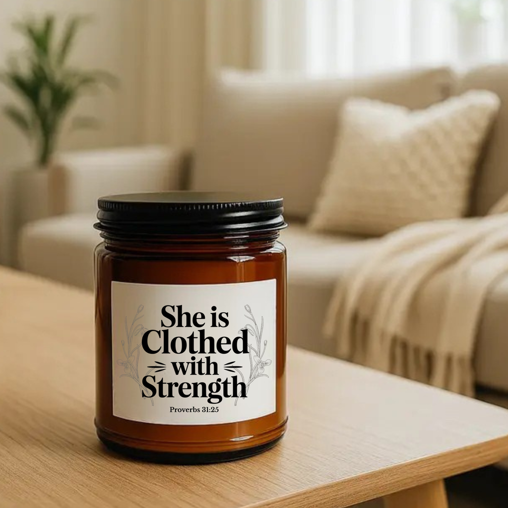 Scripture & Grace Soy Candles — “She Is Clothed With Strength” & “Messy Home, Full Heart” (4oz & 9oz) - Mother's Day Gift