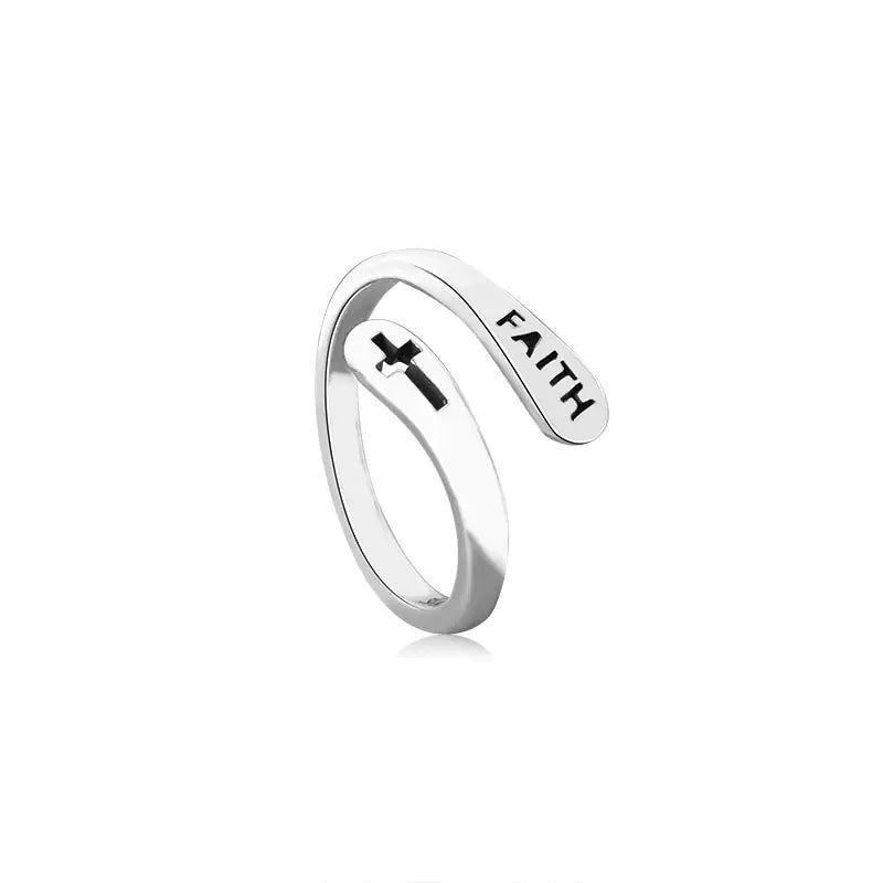 2021 Vintage Hollow Cross FAITH Double Layer Ring