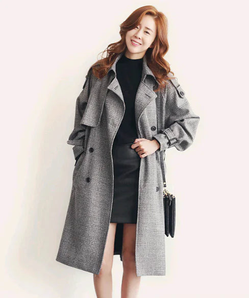 Houndstooth Long Coat for Women - Stylish & Loose Fit