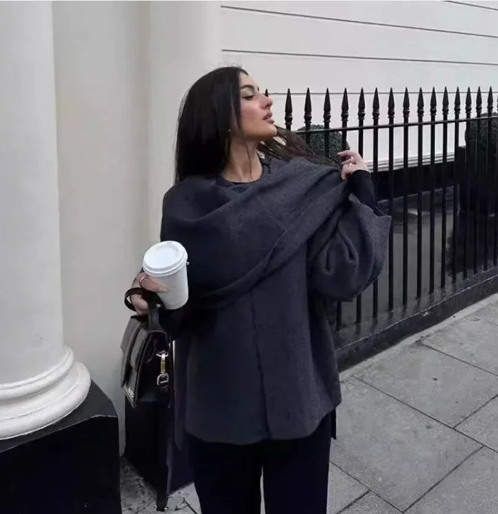 Asymmetrical Scarf Design Short Coat