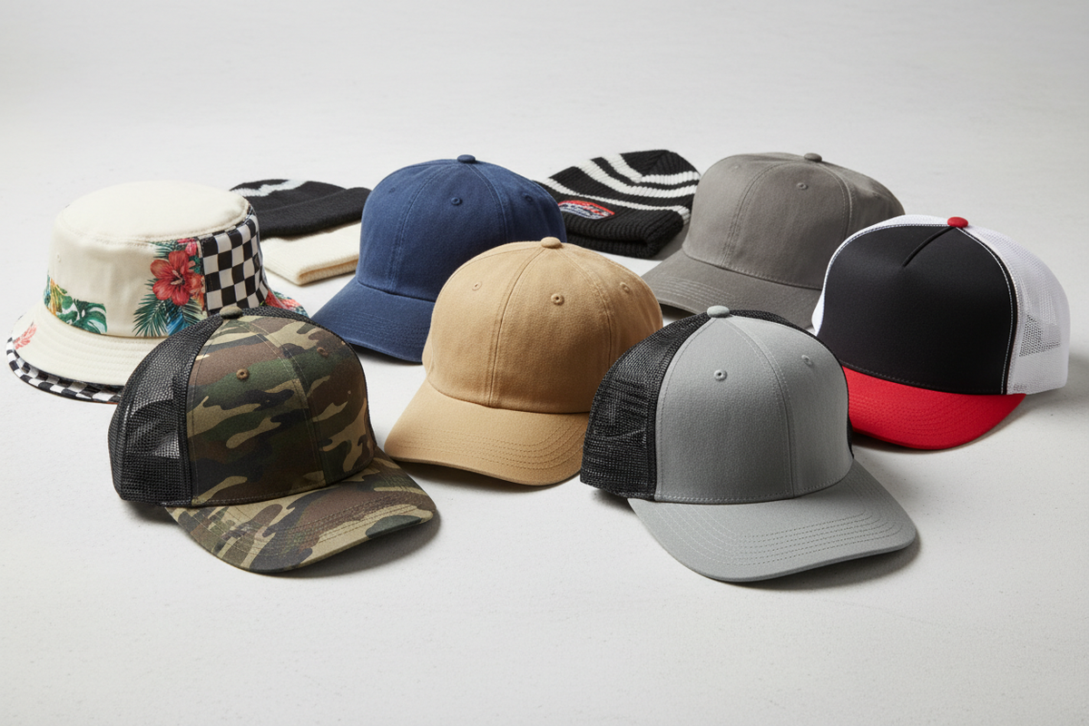 dad style baseball caps, bucket hats, and others to use as a cover image for my hat collection