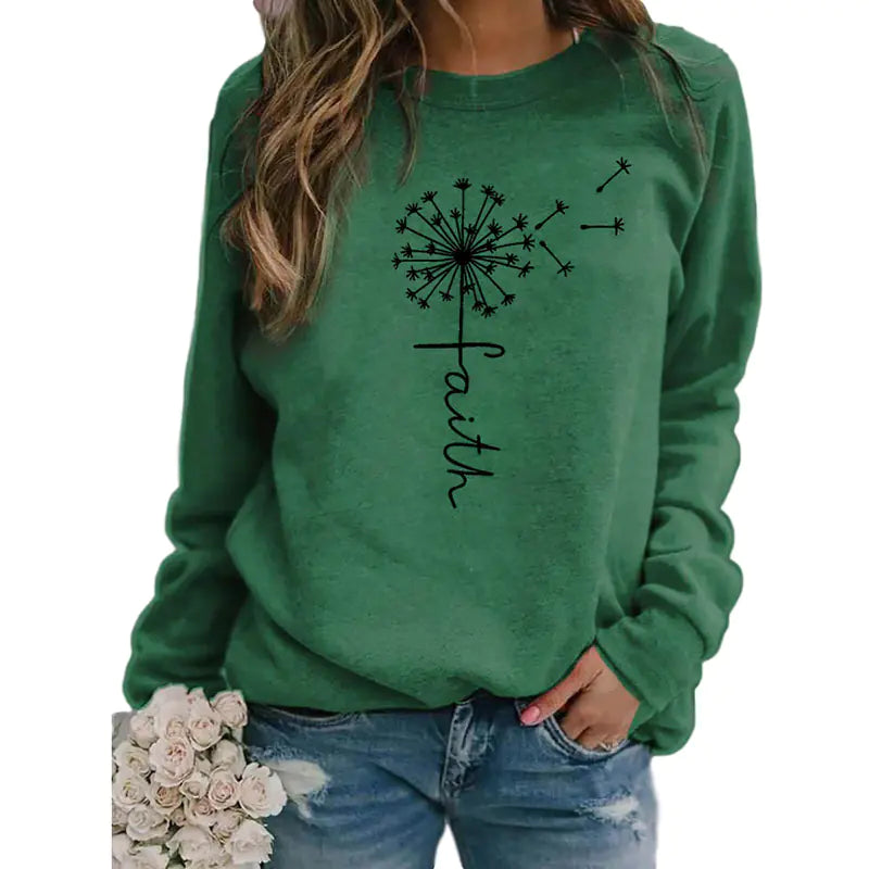 Ladies Faith Letter Print Long Sleeve T-shirt