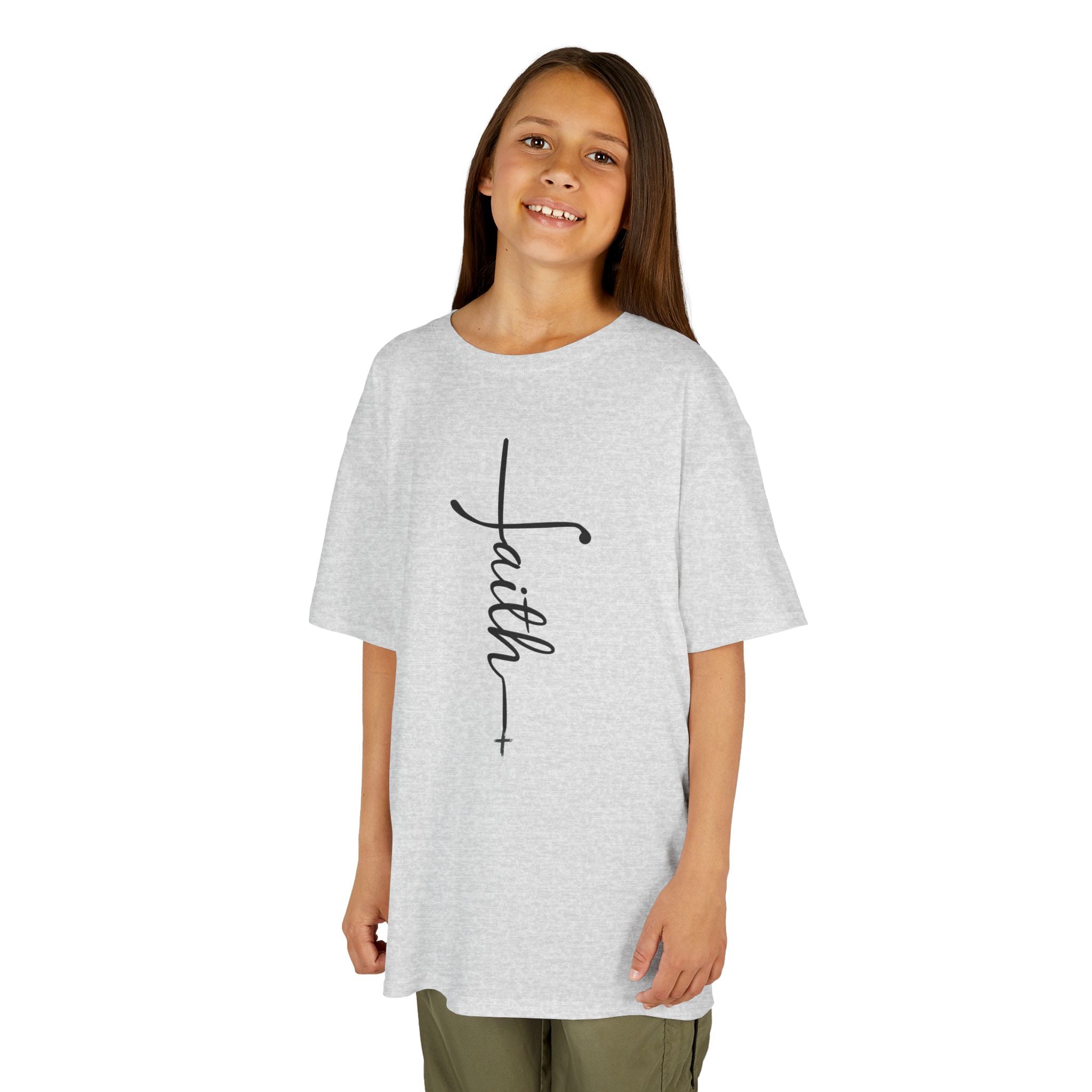 Kids Tee — Vertical "faith" Cross Script Graphic