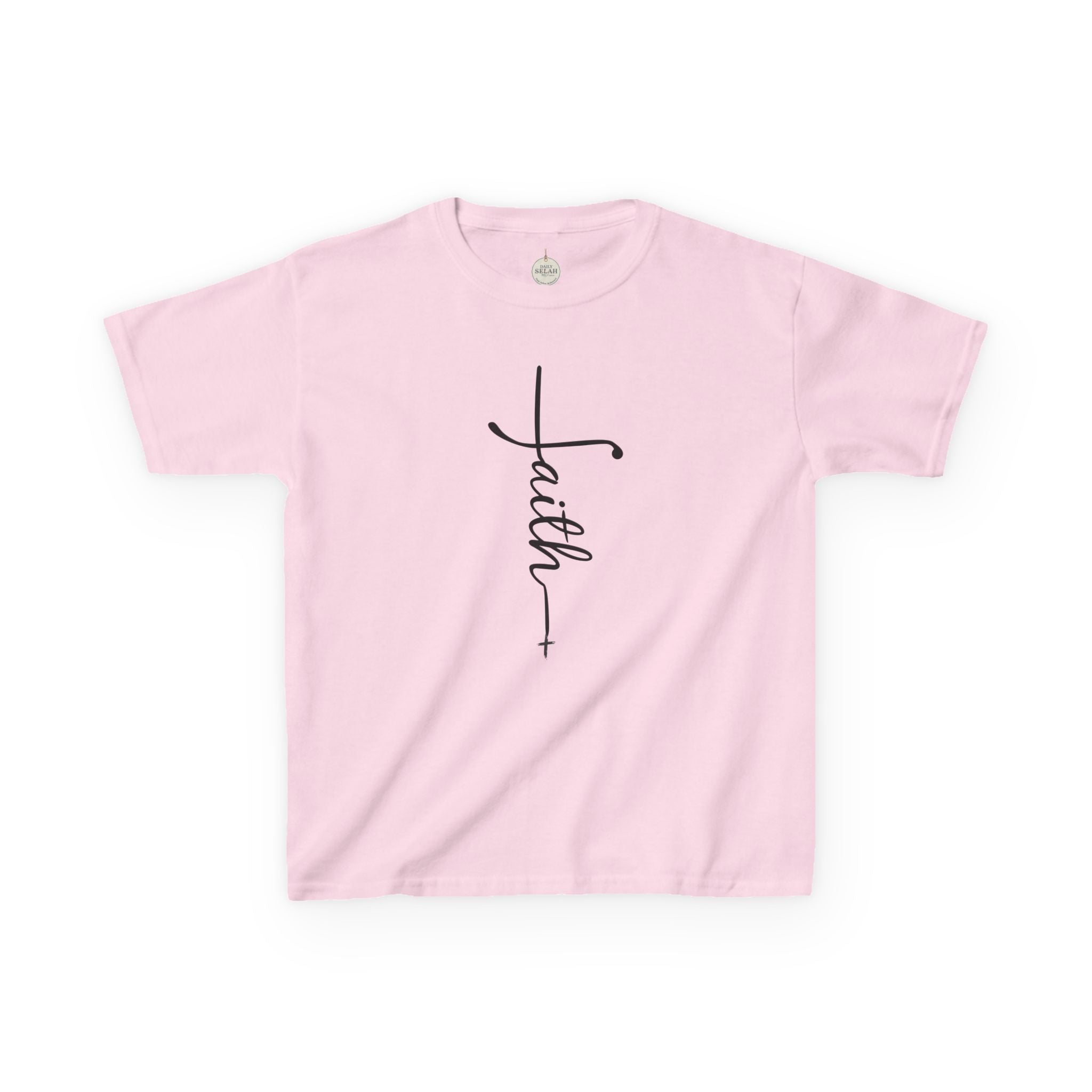 Kids Tee — Vertical "faith" Cross Script Graphic