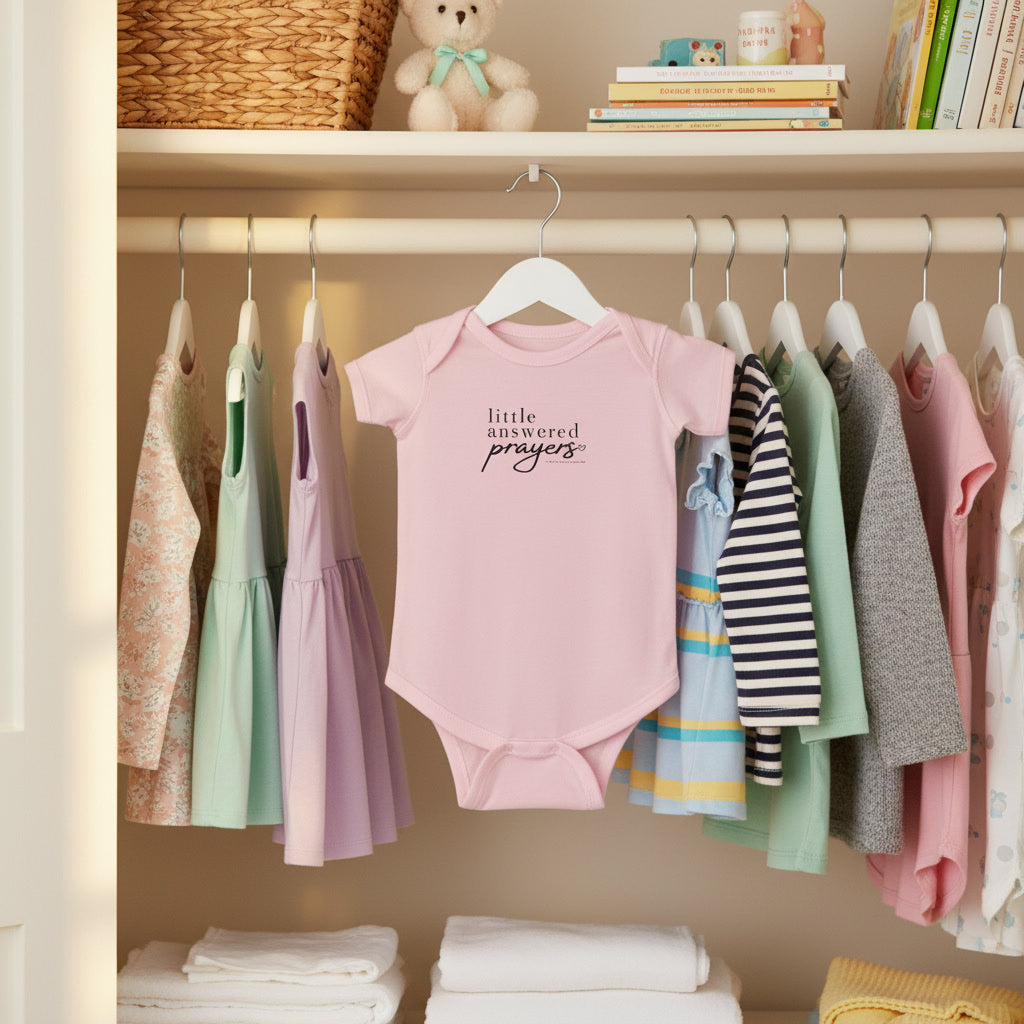 Infant Bodysuit "Little Answered Prayers" – Baby Onesie, Religious Newborn Gift