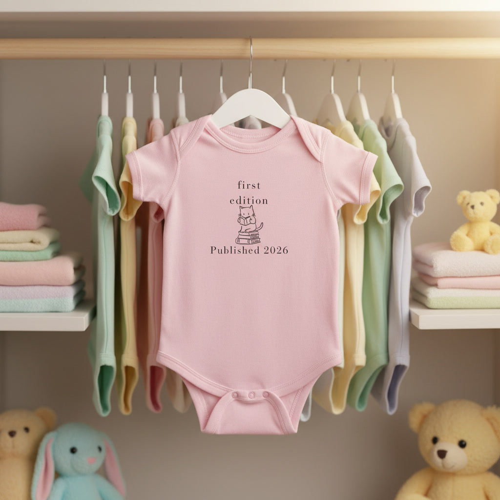 First Edition Published 2026 Infant Bodysuit | Baby Book Lover Logo