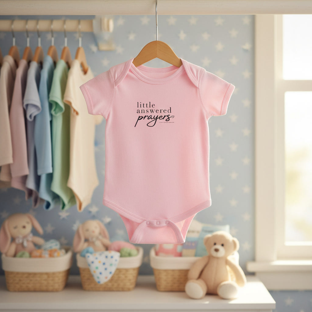 Infant Bodysuit "Little Answered Prayers" – Baby Onesie, Religious Newborn Gift